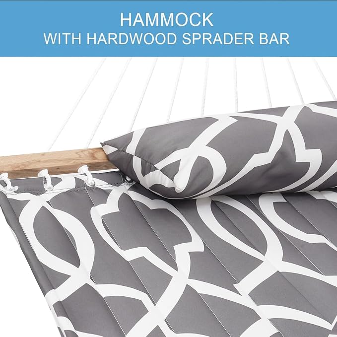 Lazy Daze Hammocks 12FT Quilted Fabric Hammock with Soft Pillow, Double 2 Person Tree Hammock with Spreader Bar for Outdoor Outside Patio Garden Yard, 450lbs Weight Capacity - Image 4