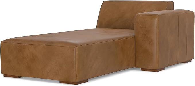 SIMPLIHOME Rex Right Chaise Sofa Module in Full-Grain Genuine Leather, Caramel Brown, 44-inches W x 69.5-inches D, Handcrafted Modern-Style Right-Arm Chaise Lounge Chair for Living Room