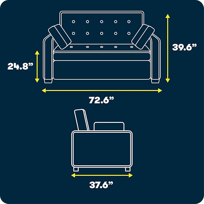 Serta Ainsley 72.6" Convertible Sleeper Sofa, Queen Size, Dreamcoil Comfort, Soft Woven Fabric, Light Grey