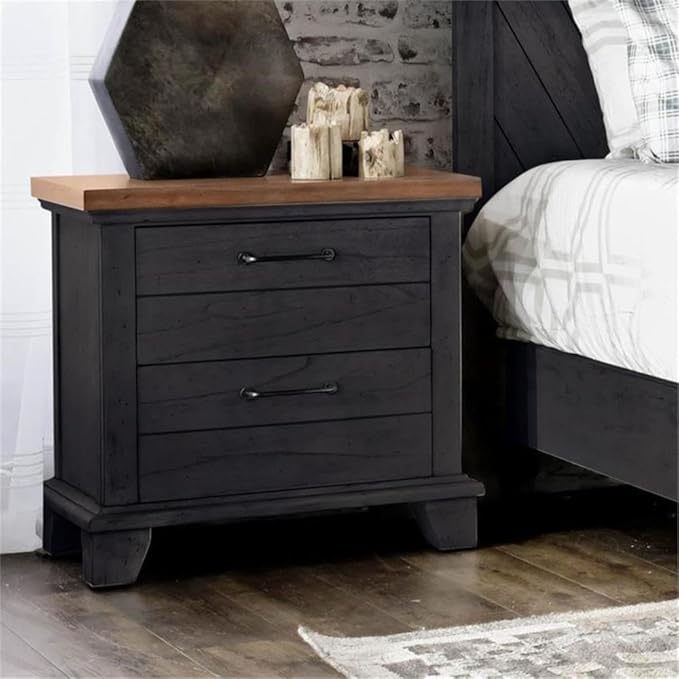 BOWERY HILL Farmhouse Queen 5-Piece Bedroom Set, Acacia Wood with Mindi Veneer, Chocolate and Honey Finish, Chevron Pattern Bed, Spacious Storage Dresser/Mirror/Nightstands for Rustic Bedroom Decor