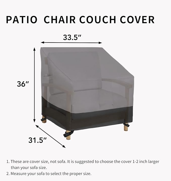 Easy-Going Outdoor Chair Cover Waterproof, Heavy Duty Patio Chair Cover, Windproof Outdoor Furniture Cover with Air Vent (1 Pack-33.5Wx31.5Dx36H inch, Gray/Black) - Image 6