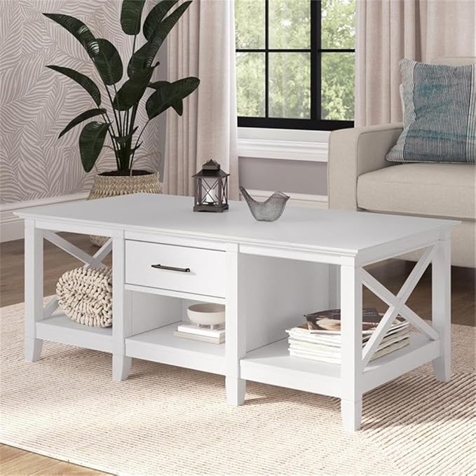 Bush Home Key West Coffee Table with Storage in Pure White Oak