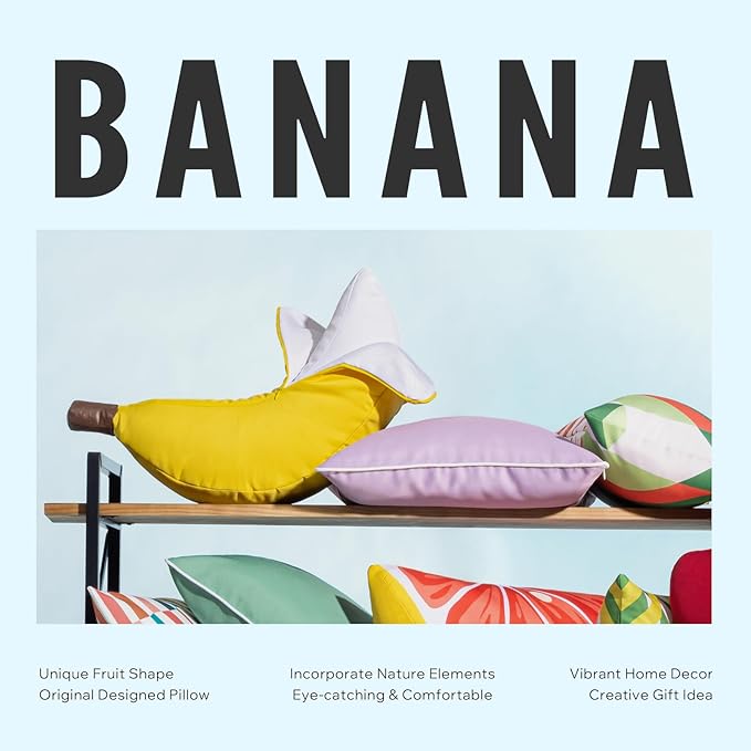 Phantoscope Fruit Outdoor Shaped Pillow Series Banana Shaped Waterproof Outdoor Throw Pillow with Leather Decorative, Cushions for Fun Home Decor for Patio, Pool, Yellow, 20.5 x 6.5 inches