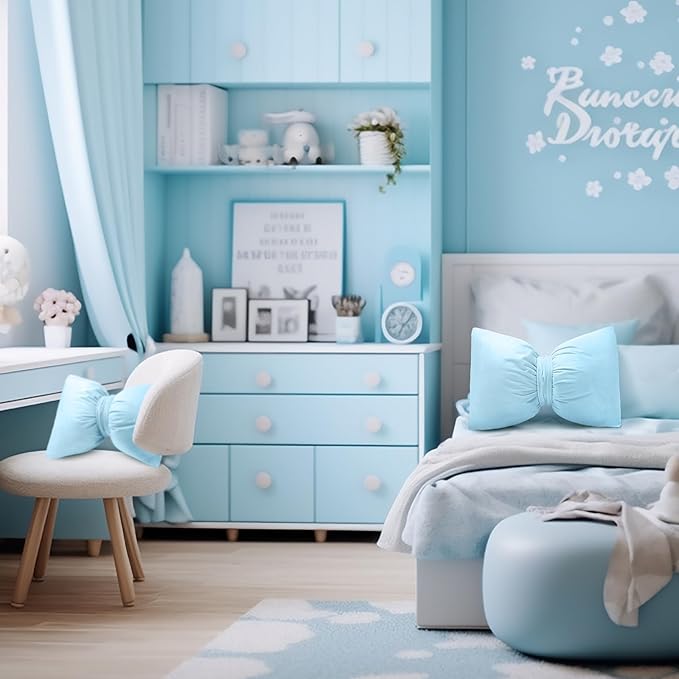 Beeveer Blue 2 Pcs Bow Pillow 12 x 18 Inch Coquette Throw Pillows Large Bow Shaped Velvet Cushion Coquette Decorative for Girls Room Bed Sofa Couch Car Decorations