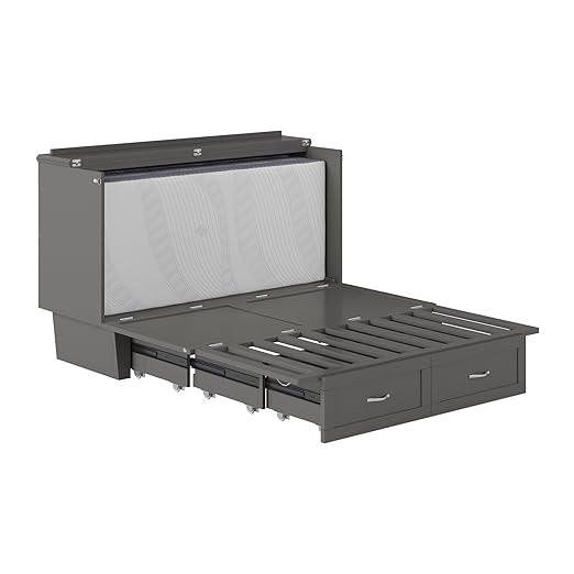 AFI, Chelsea Mid-Century Modern Queen Solid Wood Murphy Bed Chest with 6" Mattress, Storage Drawer & Built-in USB Charger, Grey