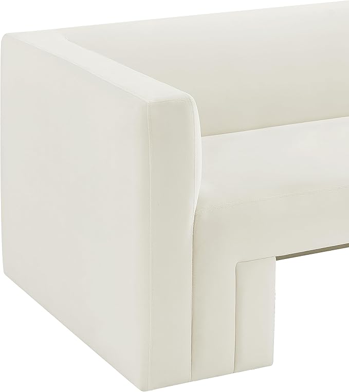 Meridian Furniture 665Cream-S Henson Collection Modern | Contemporary Velvet Upholstered Sofa with Rich Cream Velvet, Solid Wood Frame, 89.5" W x 34.5" D x 28" H, Cream