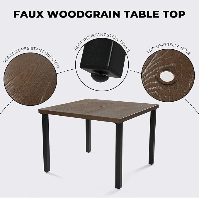 Grand patio 5-Piece Patio Dining Set for 4, E-Coated Outdoor Dining Set Swivel Patio Dining Chairs with Olefin Cushions & 1 Brown Square Faux Woodgrain Dining Table with 1.5”Market Umbrella Hole - Image 5