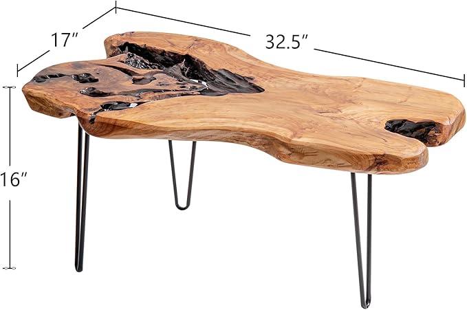 WELLAND Live Edge Cedar Wood Coffee Table Metal Hairpin Legs 32.5" W x 17" D x 16" H for Living Room, Patio, Bedroom, Home Office
