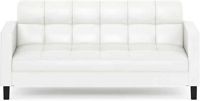 Furinno Brive Contemporary Tufted Faux Leather 3-Seater Sofa Couch for Living Room, White Faux Leather