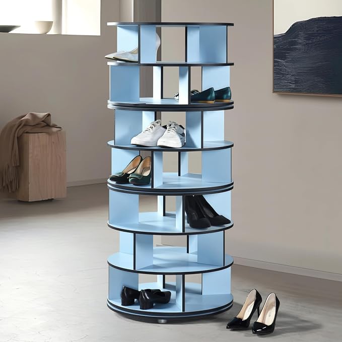 Kings Brand Furniture - 7-Tier Rotating Shoe Rack, 360° Revolving Lazy Susan Spinning Shoe Rack Tower Storage Organizer for Closet Entryway Bedroom Hallway, Blue by KingsBrandFurniture