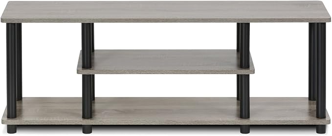 Furinno Turn-N-Tube No Tools 3D 3-Tier Entertainment TV Stand up to 50 inch TV, Round Tubes, French Oak Grey/Black - Image 6
