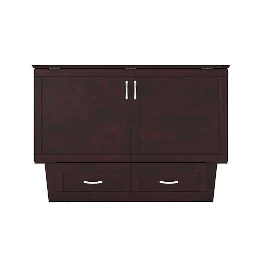 AFI, Chelsea Mid-Century Modern Full Wood Murphy Bed Chest with 6" Mattress, Storage Drawer & Built-in USB Charger, Espresso