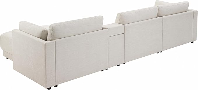 124" L-Shaped Corner Sectional Sofa with Multi-Functional Storage Console for Home Apartment, Luxury Chenille Upholstered Cloud Couches W/Wireless Charger & Ottoman