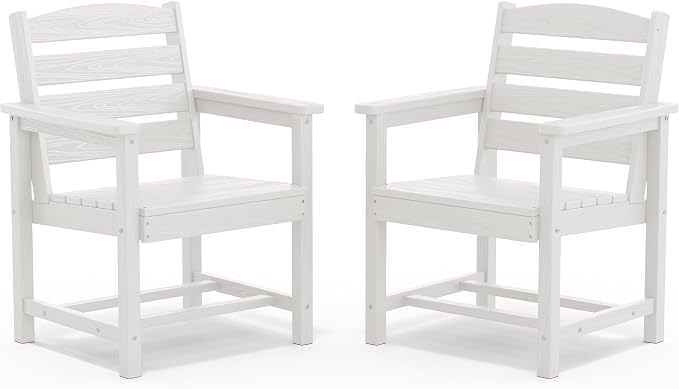 SERWALL Outdoor Dining Chairs Set of 2, All-Weather HDPE Patio Chair with 19.7" Widened Seat, for Backyard, Garden, White by SERWALL