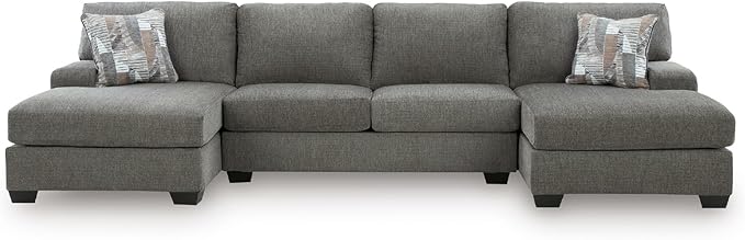 Signature Design by Ashley Seyler Lane Contemporary 3-Piece Sectional with Double Chaise and Removable Cushion, Gray