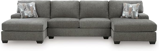 Signature Design by Ashley Seyler Lane Contemporary 3-Piece Sectional with Double Chaise and Removable Cushion, Gray