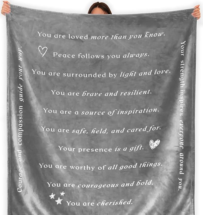 Compassion Blanket (Brand)- Strength Courage Super Soft Warm Hugs, Get Well Gift Blanket Plush Healing Thoughts Positive Energy Love & Hope (Gray, 50 x 60 Fleece)