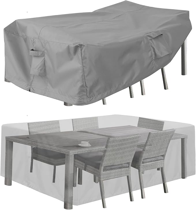 PureFit Patio Furniture Covers, Outdoor Table Furniture Cover Waterproof Rectangle, Patio Sectional Couch Set Cover for Deck, Lawn and Backyard, UV Resistant, 110"L x 84"W x 28"H, Gray by PureFit