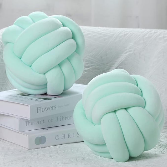 Namalu 2 Pcs Soft Knot Pillow Ball, Decorative Round Throw, Soft Knotted Plush Pillows, Handmade Stuffed Ball Pillows Cushion for Bedroom Sofa Couch Home Decor(7.87 Inches,Light Green)