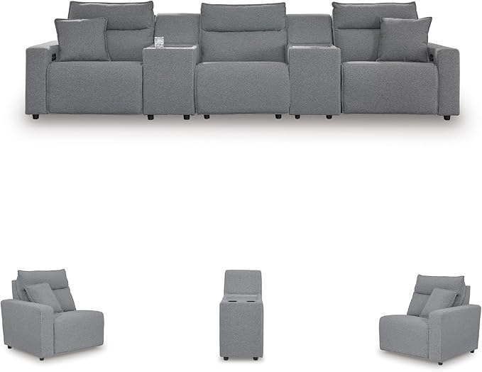 Signature Design by Ashley Modern ModMax II Stain Resistant 5-Piece Power Reclining Sectional with Adjustable Headrest and USB Charging Ports, Gray