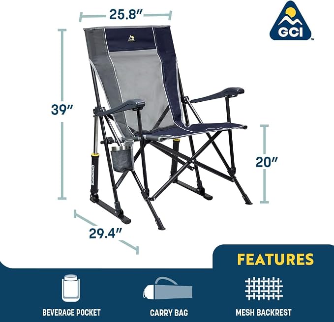 GCI OUTDOOR RoadTrip Rocker Camping Chair | Portable, Folding Rocking Chair with Solid, Durable Armrests, Drink Holder & Comfortable Extended Backrest — Indigo Blue - Image 2