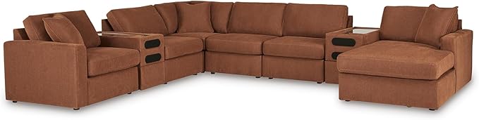 Signature Design by Ashley Modern Modmax Stain Resistant U-Shape Left-Arm Facing 8-PC Sectional with Chaise and Audio Consoles, Orange