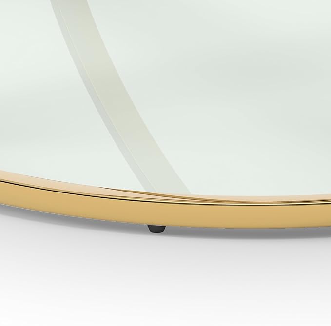 32" Tempered Glass Round Coffee Table Modern Gold Frame Dome Base Two Tiers Circle Living Room Center Tables