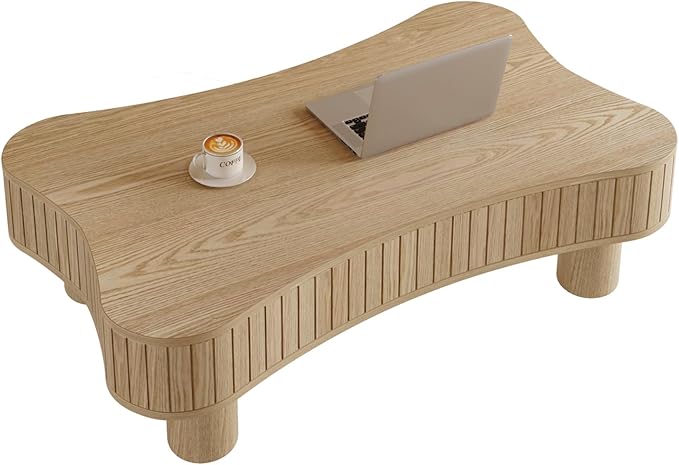 Cloud Lift Top Coffee Table with Storage, 42.52" Modern Lrregular Fluted Coffee Tables with Lifting Top,Cute Low Center Tables for Living Room, Apartment or Office-Natural