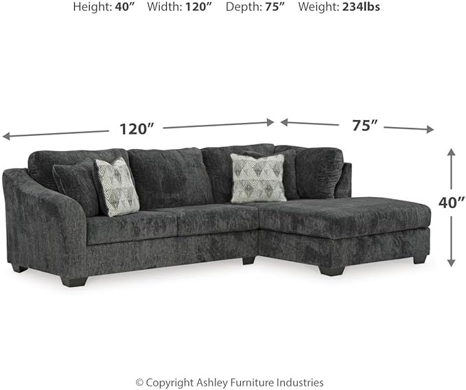Signature Design by Ashley Biddeford Contemporary L-Shaped Right-Arm Facing 2-Piece Sectional with Chaise, Loose Seat Cushions and 4 Accent Pillows, Gray