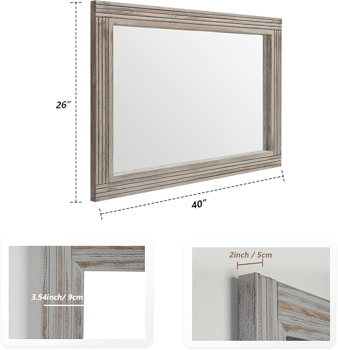 YOSHOOT Hand-Made Wooden Spliced Wall Mirror for Bathroom, Rustic Farmhouse Vanity Mirror, Décor Wall Art, Solid Wood Frame, Vertical or Horizontal Hanging - Image 2