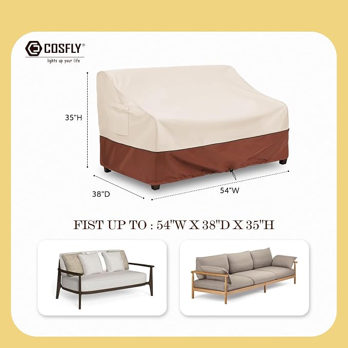 COSFLY Patio Furniture Covers Waterproof for Sofa, Outdoor Loveseat Covers for Lawn Heavy Duty Fits up to 54W x 38D x 35H inches - Image 2