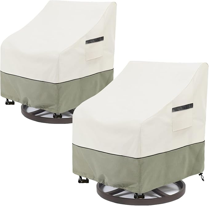 Outdoor Swivel Lounge Chair Cover 2 Pack,Waterproof Heavy Duty Outdoor Chair Covers,Patio Rocking Chair Covers for Outdoor Furniture,(30 W x 34 D x 38.5 H inches),White&Grayish Green by LSongSKY