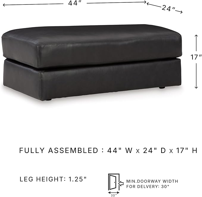 Signature Design by Ashley Amiata Contemporary Firmly Cushioned Leather Rectangular Ottoman, Black