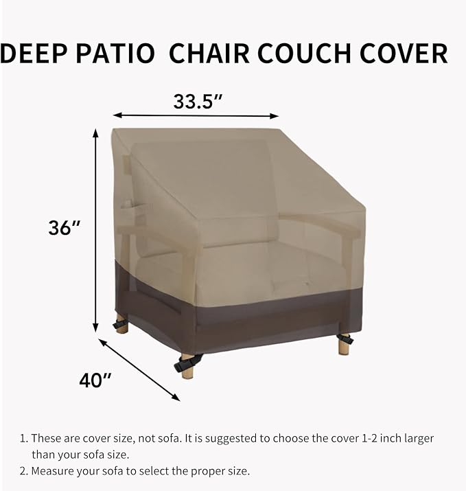 Easy-Going Outdoor Chair Cover Waterproof, Heavy Duty Patio Chair Cover, Windproof Outdoor Furniture Cover with Air Vent (2 Pack-33.5Wx40Dx36H inch, Camel/Dark Brown) - Image 6