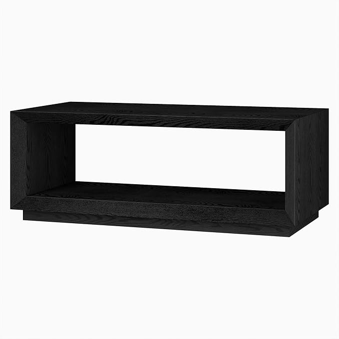 Henn&Hart 48" Rectangular Coffee Table with Open Storage Shelf for Living Room, Family Room, or Office, Natural Black