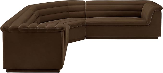Meridian Furniture 194Brown-Sectional Cascade Collection Modern | Contemporary Modular Sectional with Soft Brown Velvet Fabric, Deep Channel Tufting, Curved Arms, 148" W x 80" D x 28" H, Brown