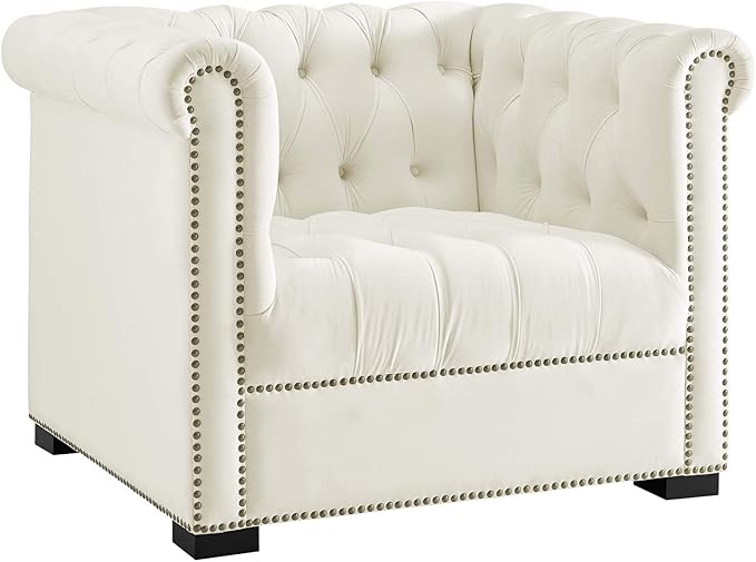 Modway EEI-3065-IVO Heritage Upholstered Velvet Armchair, Ivory