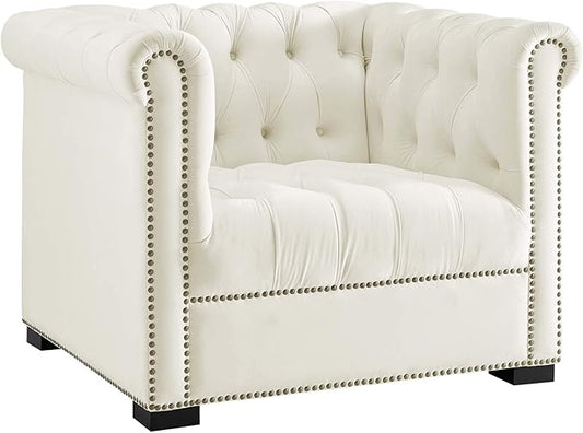 Modway EEI-3065-IVO Heritage Upholstered Velvet Armchair, Ivory