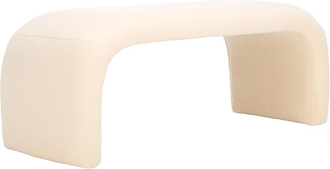 SAFAVIEH Home Collection Tenko Cream Faux Shearling Curved Waterfall Bench (Fully Assembled) - Image 4