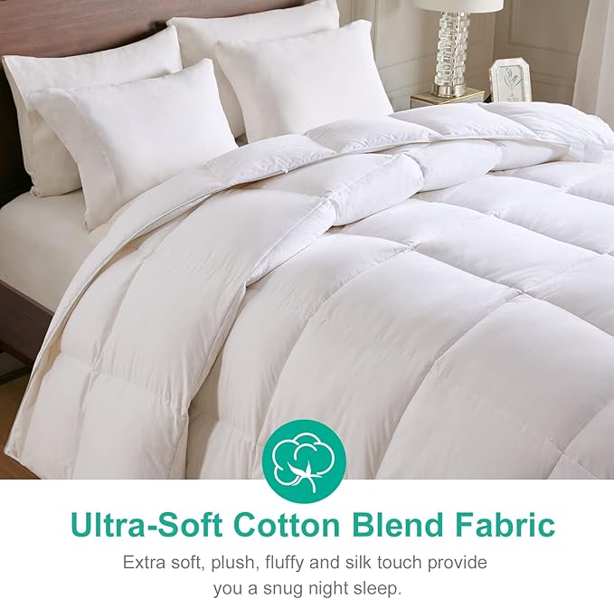APSMILE All Season Down Feather Fibers Comforter Oversized King Size - Ultra-Soft High Fill-Power Hotel Collection Duvet Insert, Cloud Fluffy Medium Warm Quilt Comforter(120x98, White)