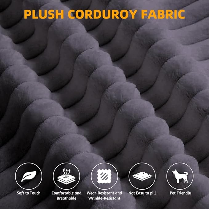 78.7" Convertible Sofa Bed, 2-in-1 Folding Floor Couch with 2 Pillows and Blanket, Plush Corduroy Fabric Sleeper Sofa for Living Room and Bedroom, No Assembly Required (Dark Grey)