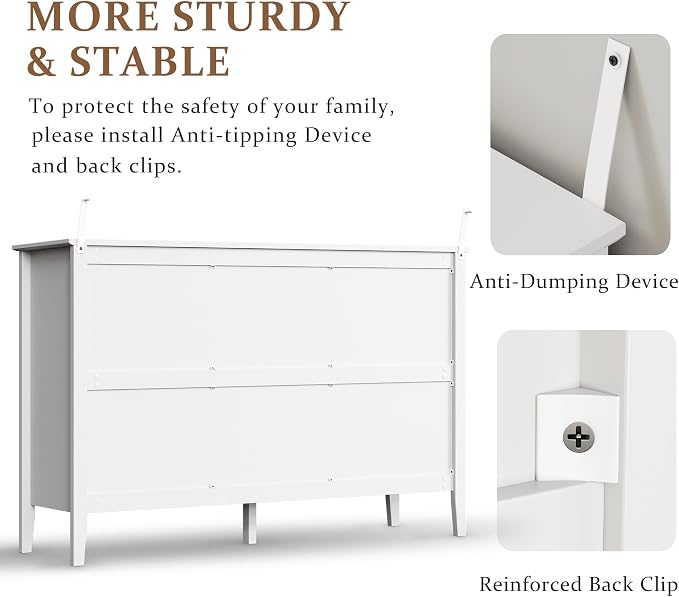 RoyalCraft White 6 Drawer Dresser for Bedroom, Fluted Painted Wood Chest of Drawers, Modern TV Stand Storage Cabinet for Living Room, Entryway, 47" W x 16" D x 32" H - Image 7