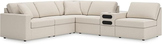 Signature Design by Ashley Modern Modmax Stain Resistant L-Shape Left-Arm Facing 6-Piece Sectional with Audio Console and Reversible Cushion, Beige