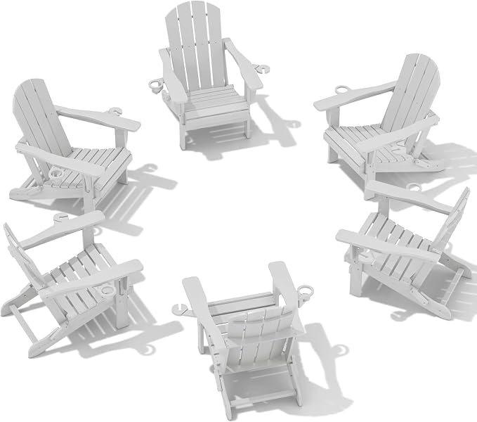 SERWALL Adirondack Chair with Cup Holders - Composite Adirondack Chairs Set of 6 HDPE Outdoor Chairs All Weather Use- Silver Gray by SERWALL