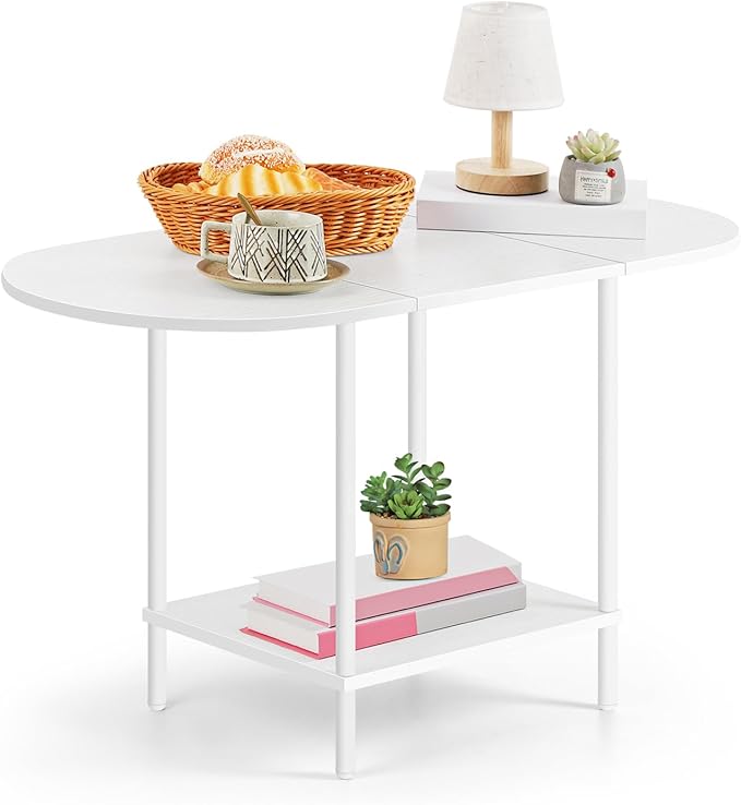 OYEAL White Coffee Table for Living Room, Small Oval Coffee Table with Storage and Wood Tabletop, Mid Century Round Center Table for Small Space, Home Office