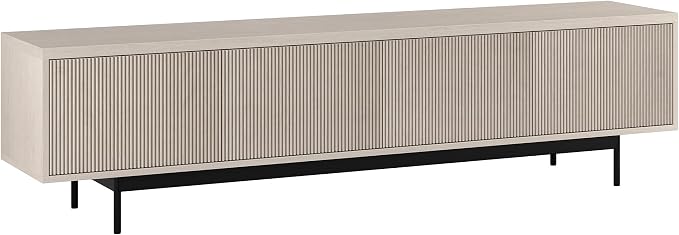 Henn&Hart Fluted TV Stand for TVs up to 85" with 2 Open-Concept Ribbed Storage Cabinets for Living Room, Family Room, or Office, Beech White by HennHart