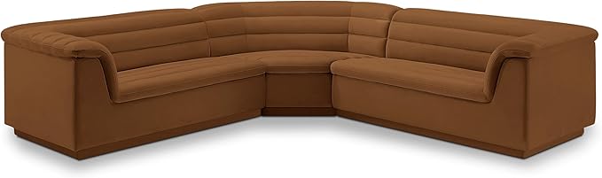Meridian Furniture 194Saddle-Sectional Cascade Collection Modern | Contemporary Modular Sectional with Soft Saddle Velvet Fabric, Deep Channel Tufting, Curved Arms, 148" W x 80" D x 28" H, Saddle
