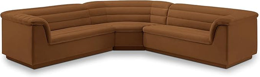 Meridian Furniture 194Saddle-Sectional Cascade Collection Modern | Contemporary Modular Sectional with Soft Saddle Velvet Fabric, Deep Channel Tufting, Curved Arms, 148" W x 80" D x 28" H, Saddle