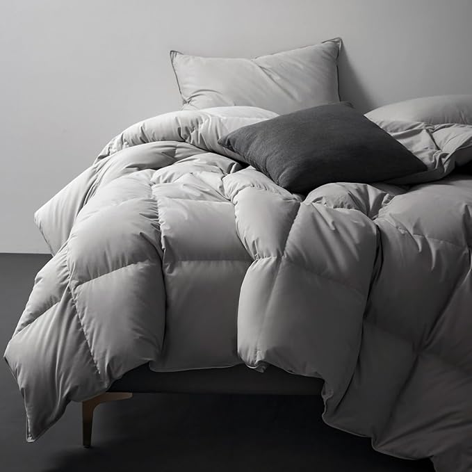 Royoliving Premium Feathers Down Duvet Insert Comforter California King Size Gray All Season Medium Warmth Grey 100% Cotton Cover with Corner Tabs (108x98, 67 oz)