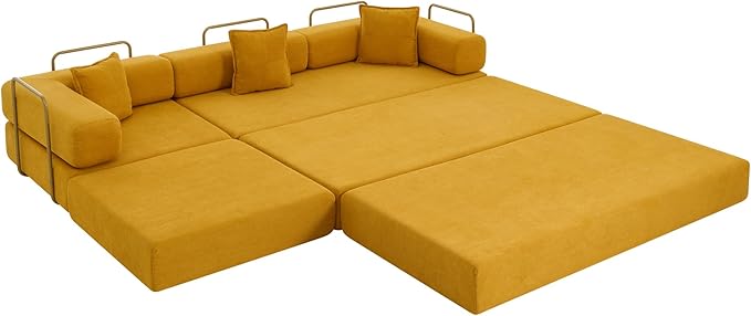 Eafurn L Shaped Convertible Sleeper Sofa Bed King Size Sleeper Sofabed, 7-in-1 DIY Combination Corduroy Folding Mattress Couch with Fixed-Shape Frame, Boneless Floor Sofa Couch
